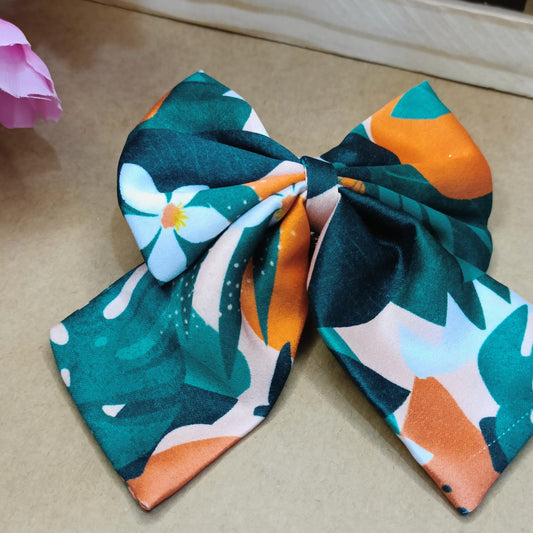 Green Print Satin Bow