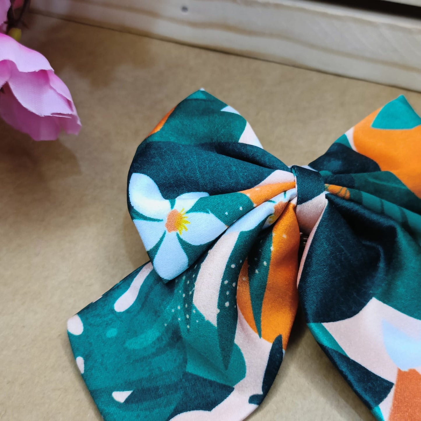 Green Print Satin Bow