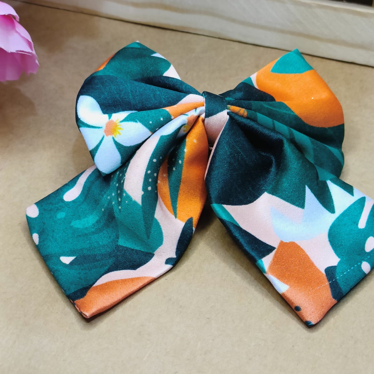 Green Print Satin Bow