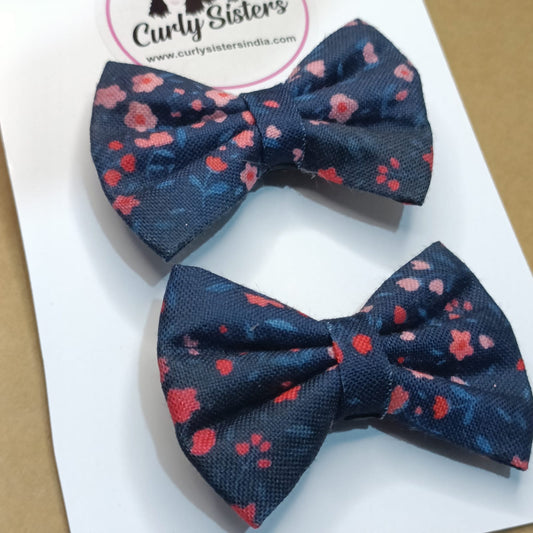 Baby Bow Clips - Navy Floral