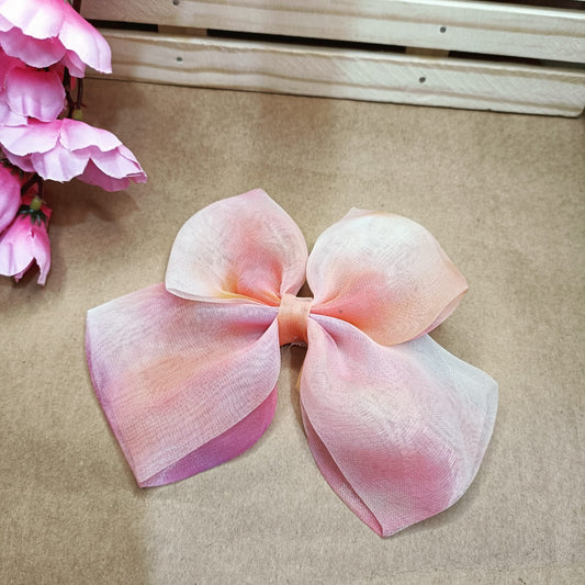 Printed Organza Hair Bow - Blush