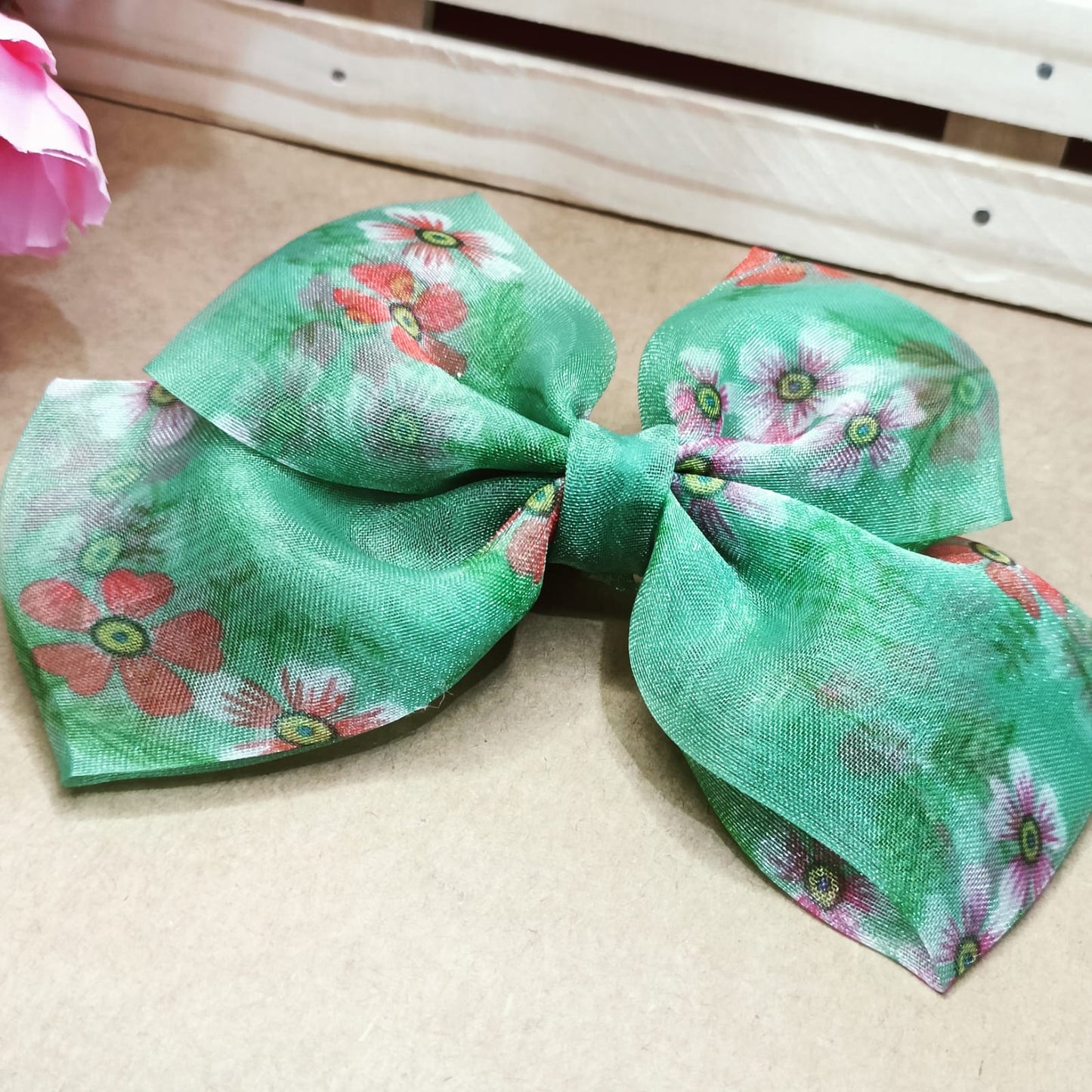 Printed Organza Bow - Green