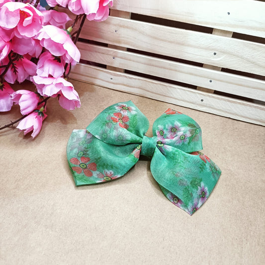 Printed Organza Bow - Green