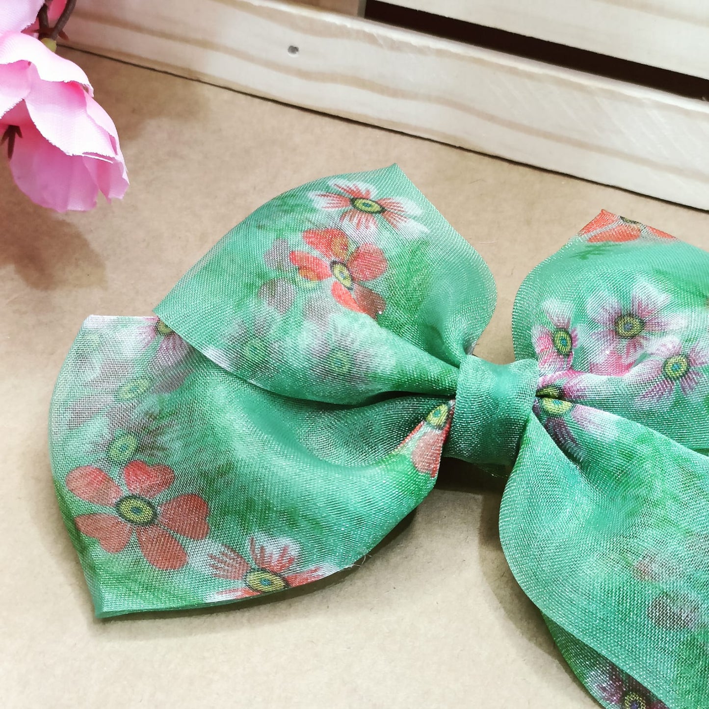 Printed Organza Bow - Green