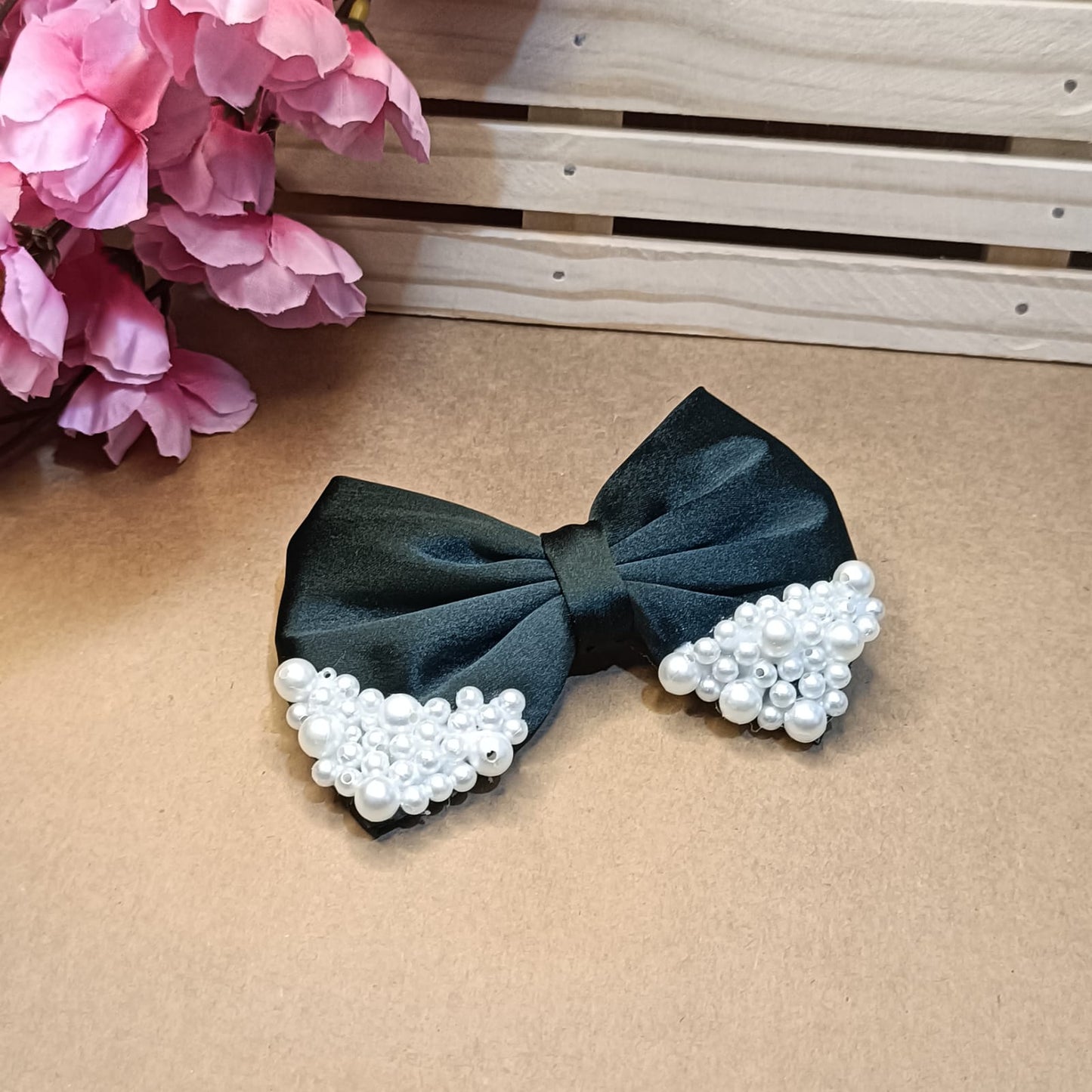 Satin Pearl Bow - Bottle Green