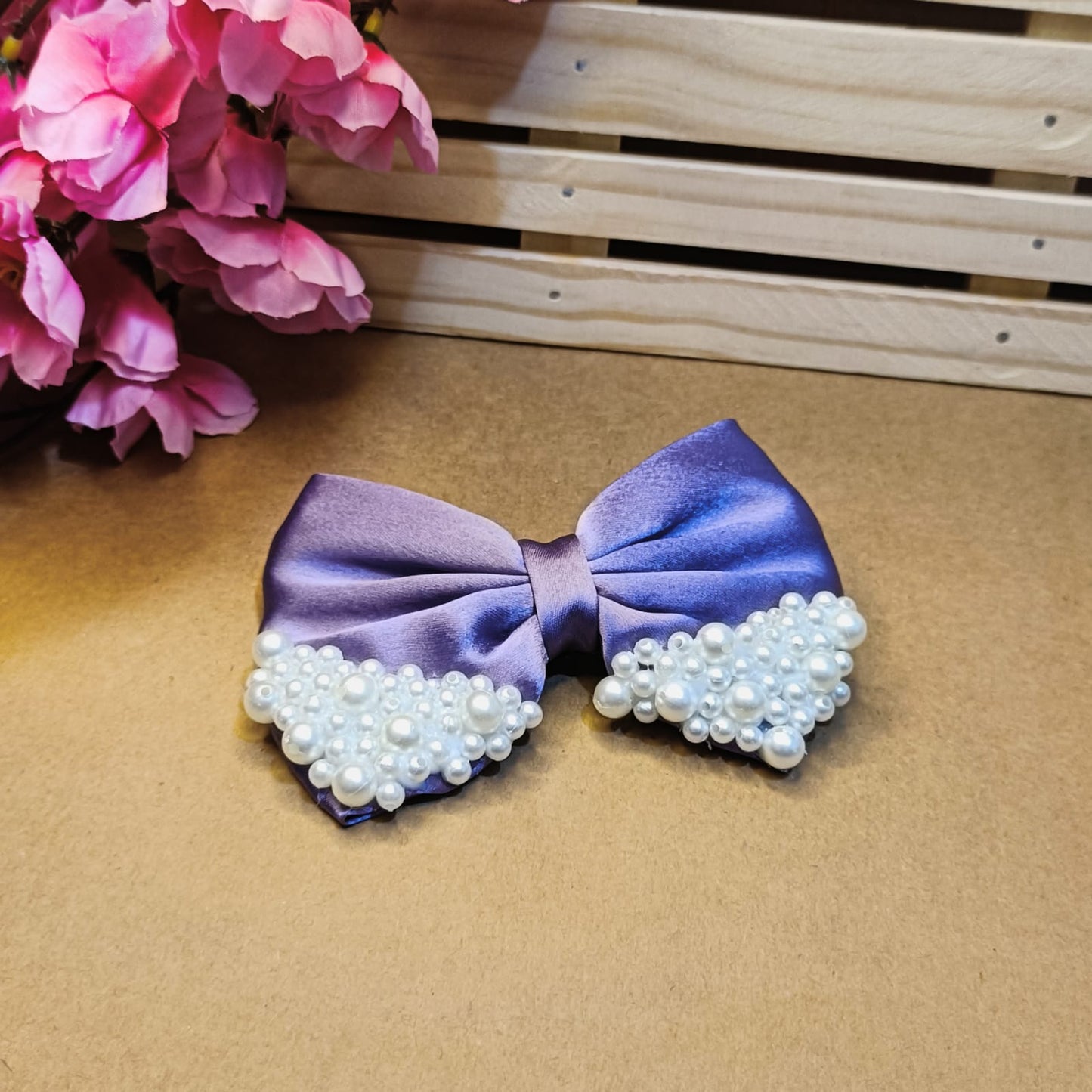 Satin Pearl Bow - Mauve