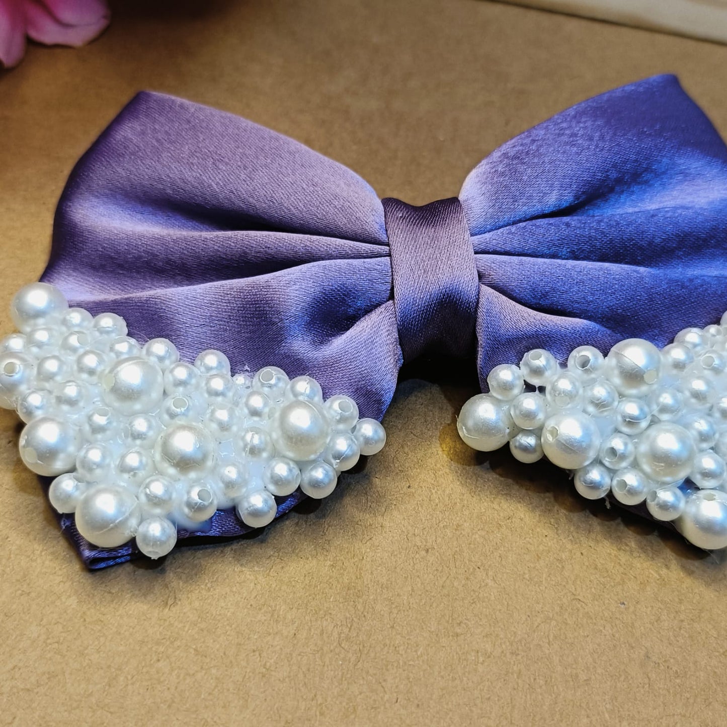 Satin Pearl Bow - Mauve