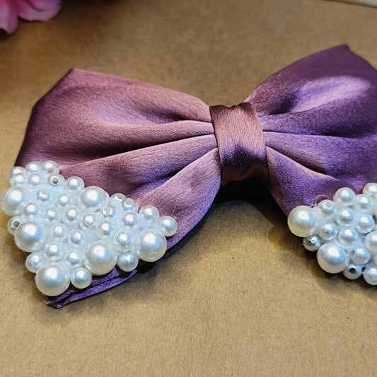 Satin Pearl Bow - Rose