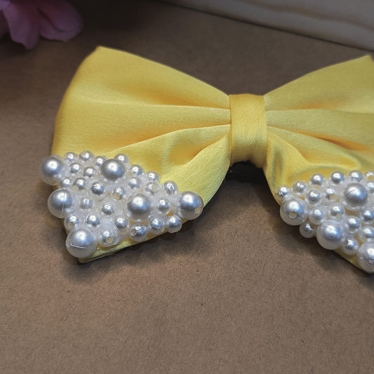 Satin Pearl Bow - Yellow