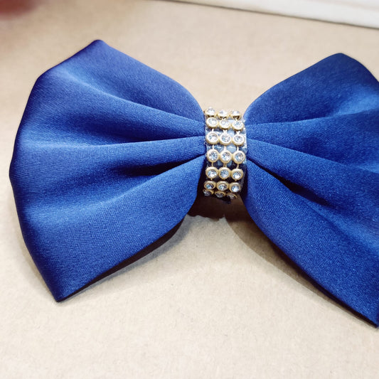 Victoria Crystal Satin Bow - Navy Blue