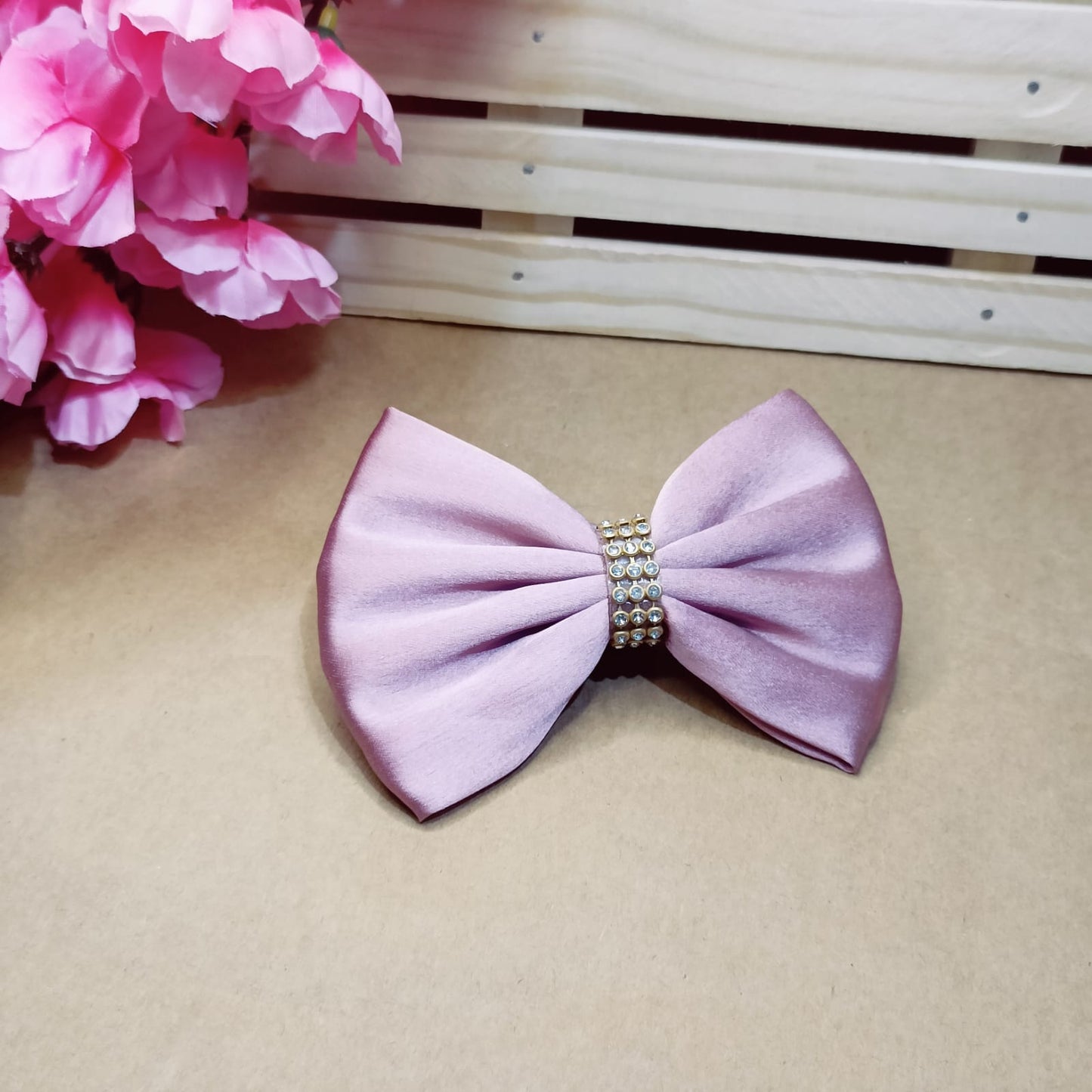 Victoria Crystal Satin Bow - Rose