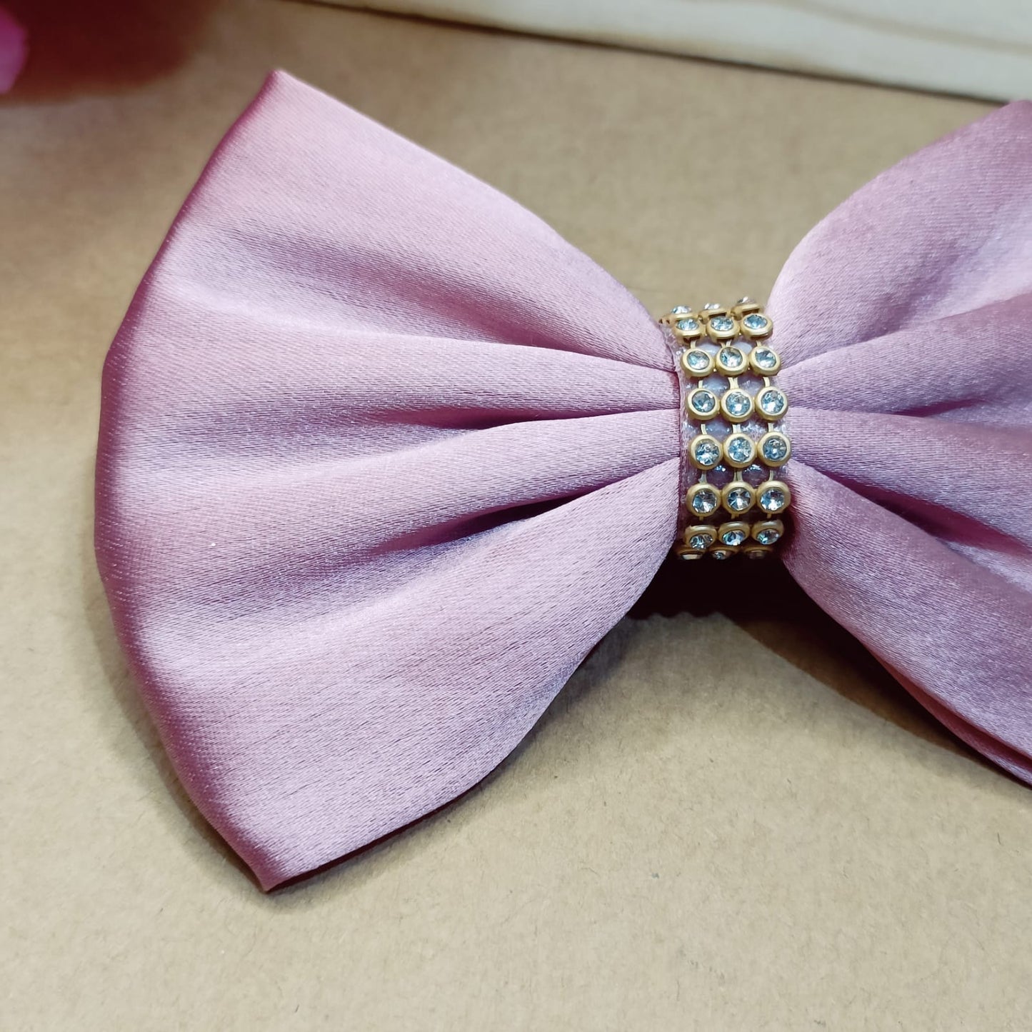 Victoria Crystal Satin Bow - Rose