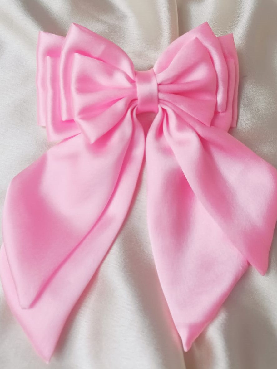 Amelia Layered Bow - Pink Satin