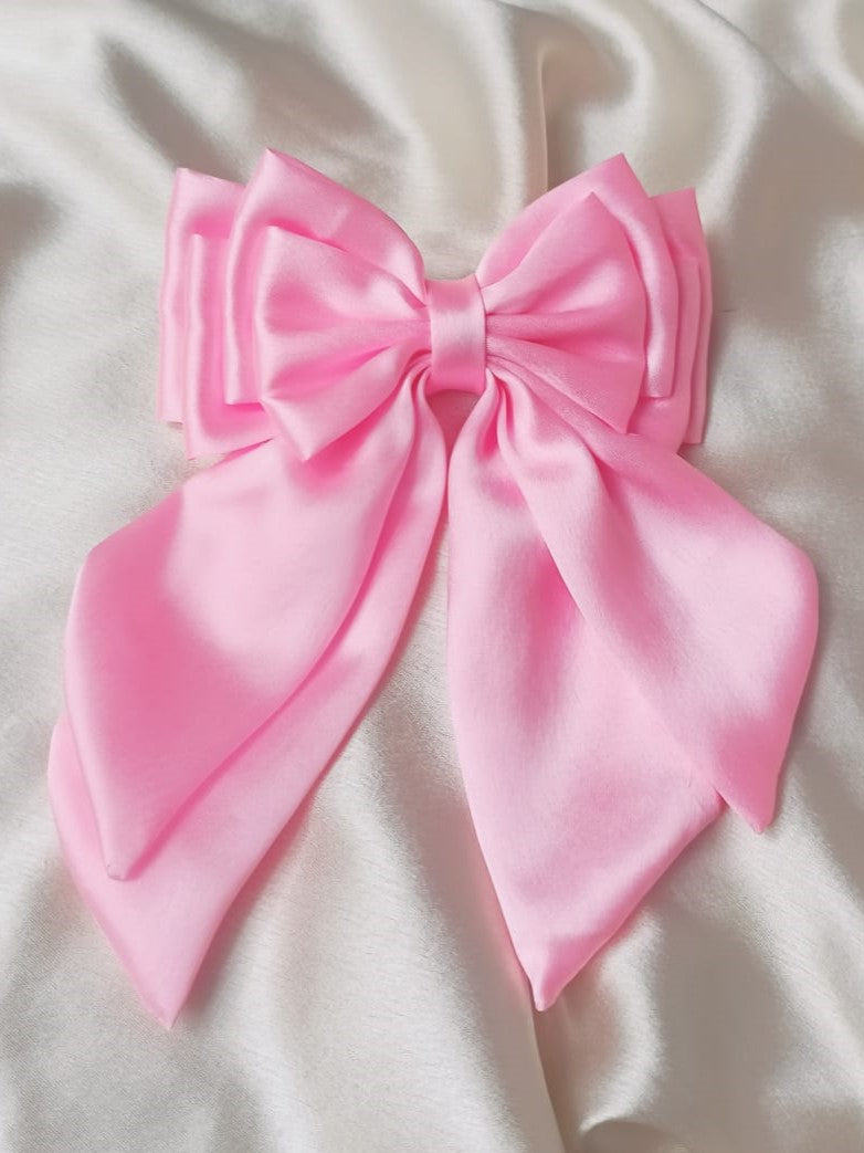 Amelia Layered Bow - Pink Satin