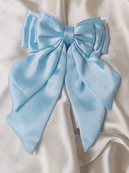 Amelia Layered Bow - Blue Satin