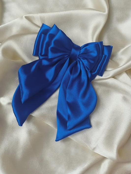 Amelia Layered Bow - Royal Blue Satin