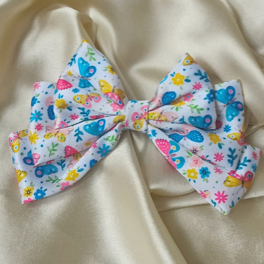 Peony Satin Bow - Butterfly Print