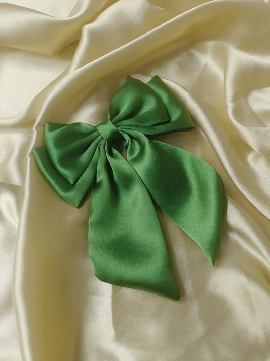 Shreeya Satin Dual Bow - Mehendi green