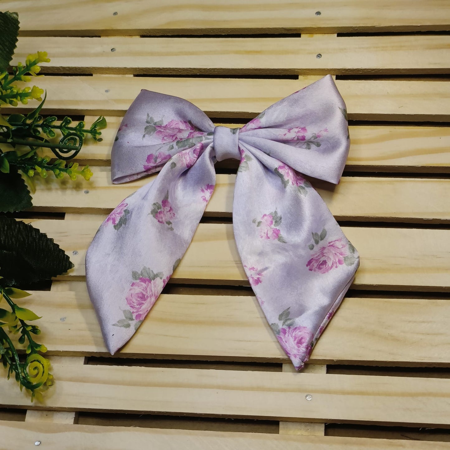 Ariel Satin Printed Bow - Lavender