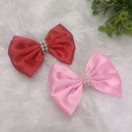 Giva Pearly Hair Bows in Red & Pink - Set of 2 pcs